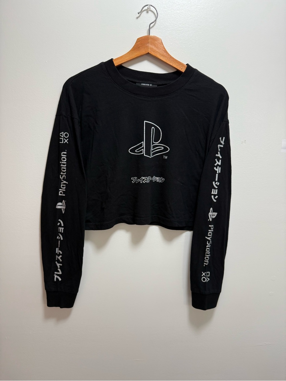 Sony PlayStation Black Cropped Long Sleeve Logo Tee